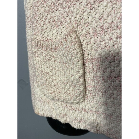 Orvis Open Knit Cardigan Womens Buttonless XL Pink Off White Front Pockets - Picture 3 of 7